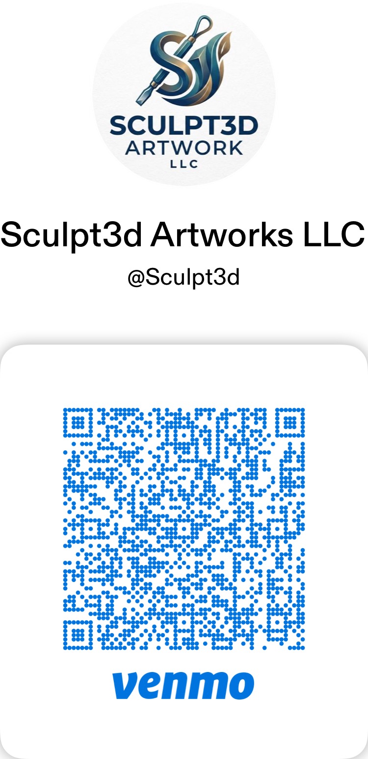 Venmo QR code for Sculpt3D Artwork LLC, handle at Sculpt3d